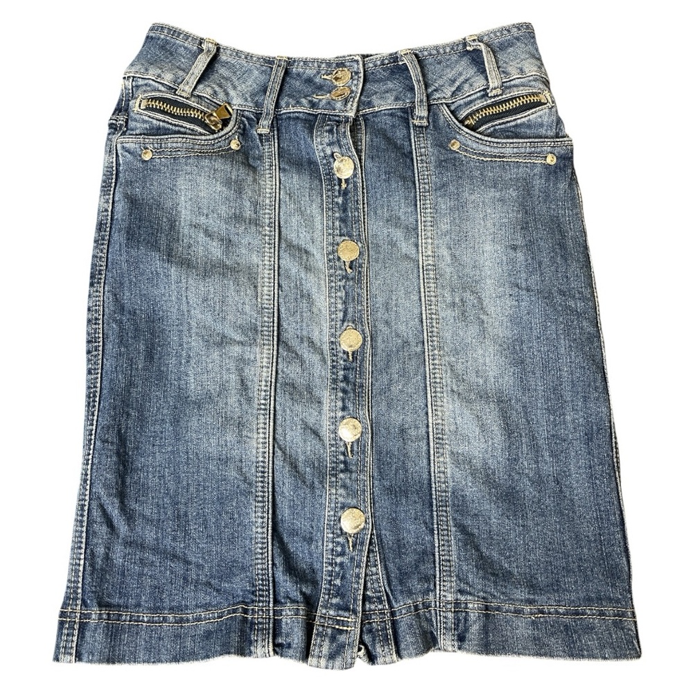 BLUE GURU Snap Front High Waist Jean Skirt W Button Front & Pockets Blue Size 6